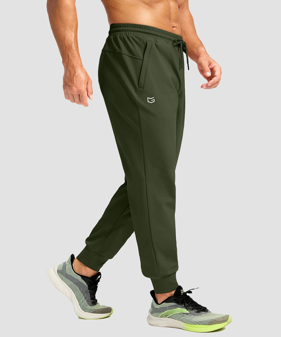 men's mid-rise thermal ankle-length joggers in olive green - side view