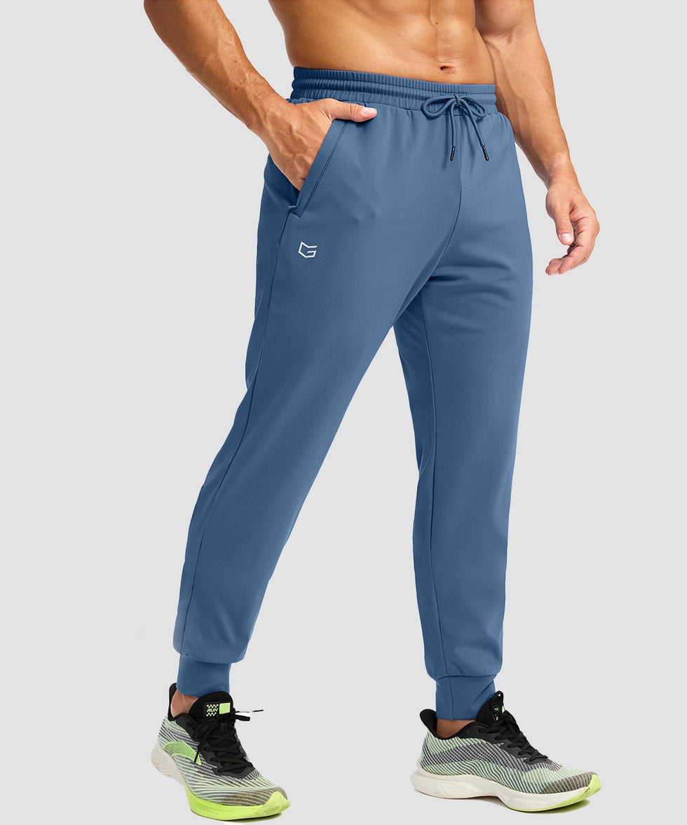 men's mid-rise thermal ankle-length joggers in slate blue - pocket detail view