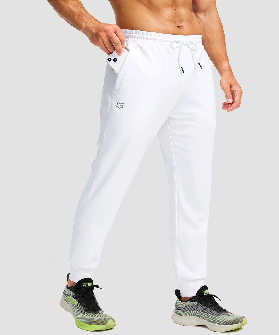 men's mid-rise thermal ankle-length joggers in white - pocket detail view