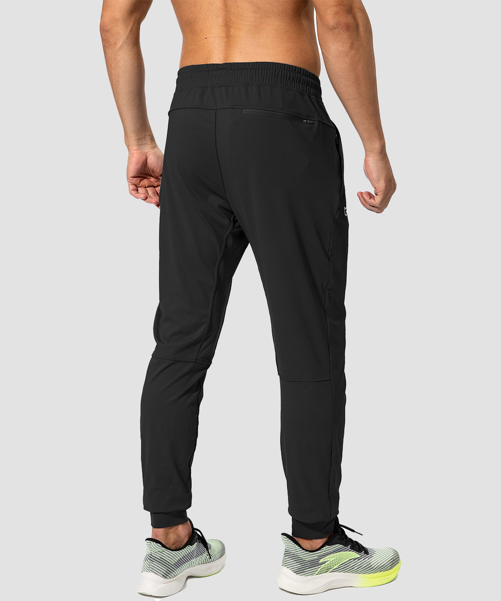 men's mid-waist zipper pockets jogger in black - back view