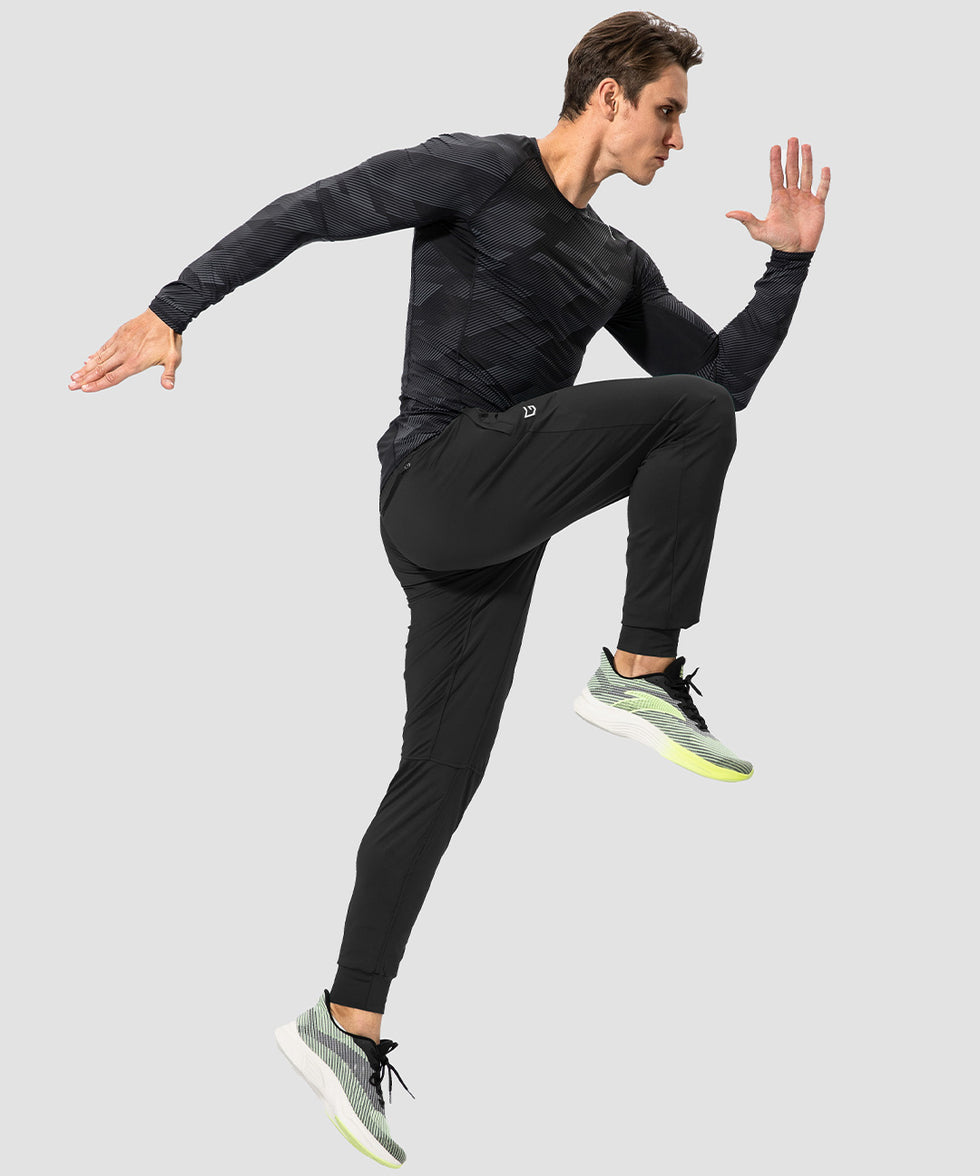 men's mid-waist zipper pockets jogger in black - matching outfits view