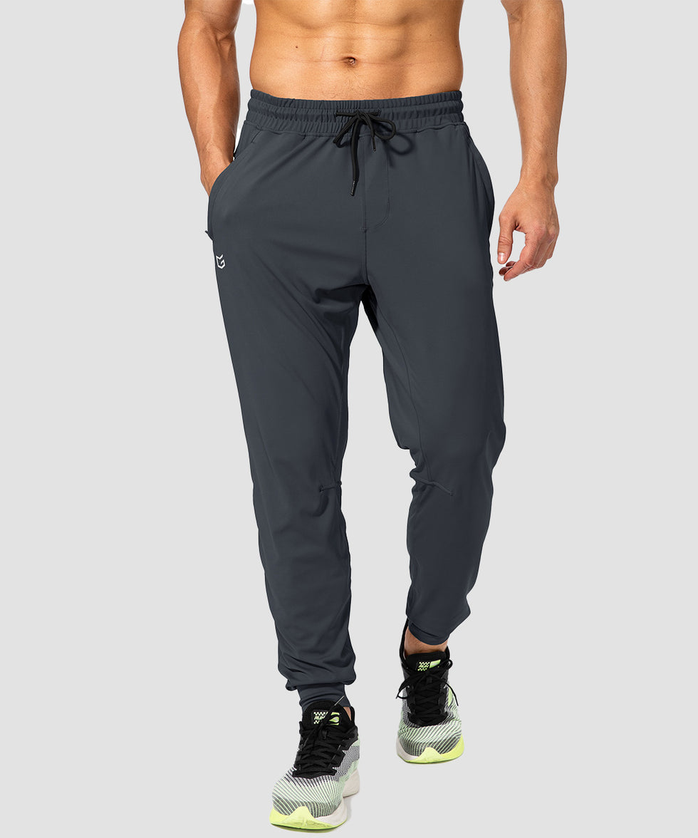 men's mid-waist zipper pockets jogger in gray - front view
