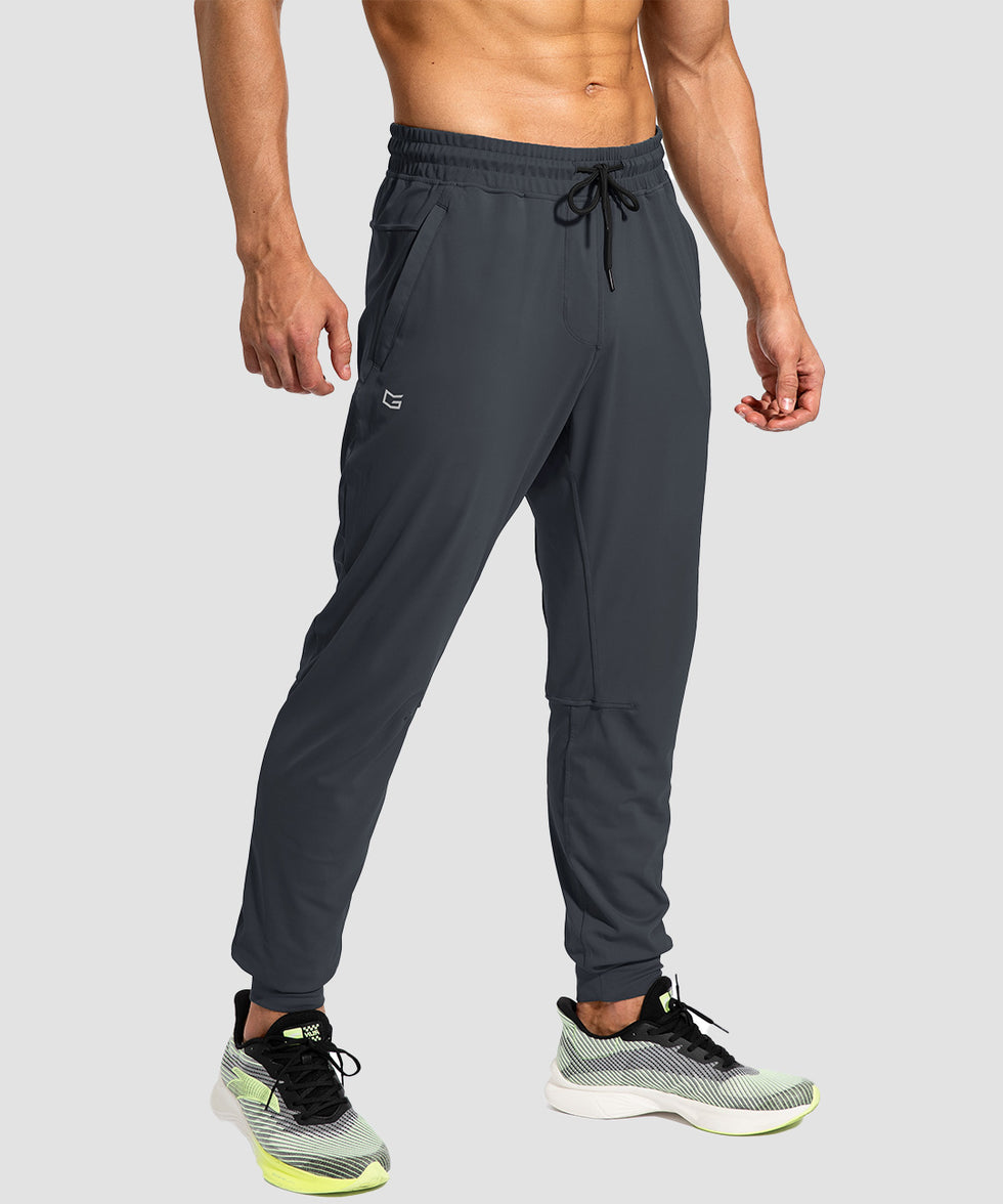 men's mid-waist zipper pockets jogger in gray - side view