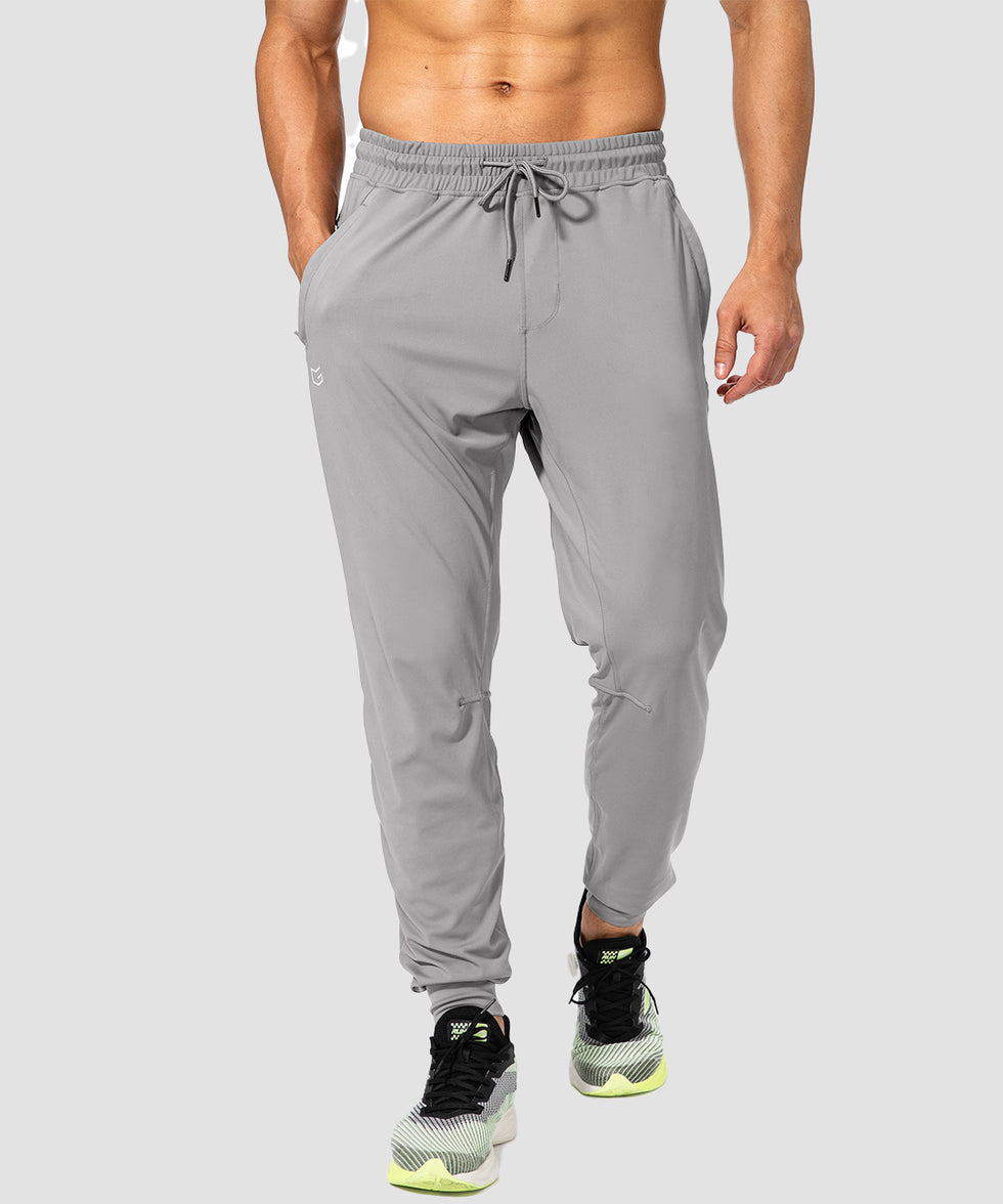 men's mid-waist zipper pockets jogger in light gray - front view