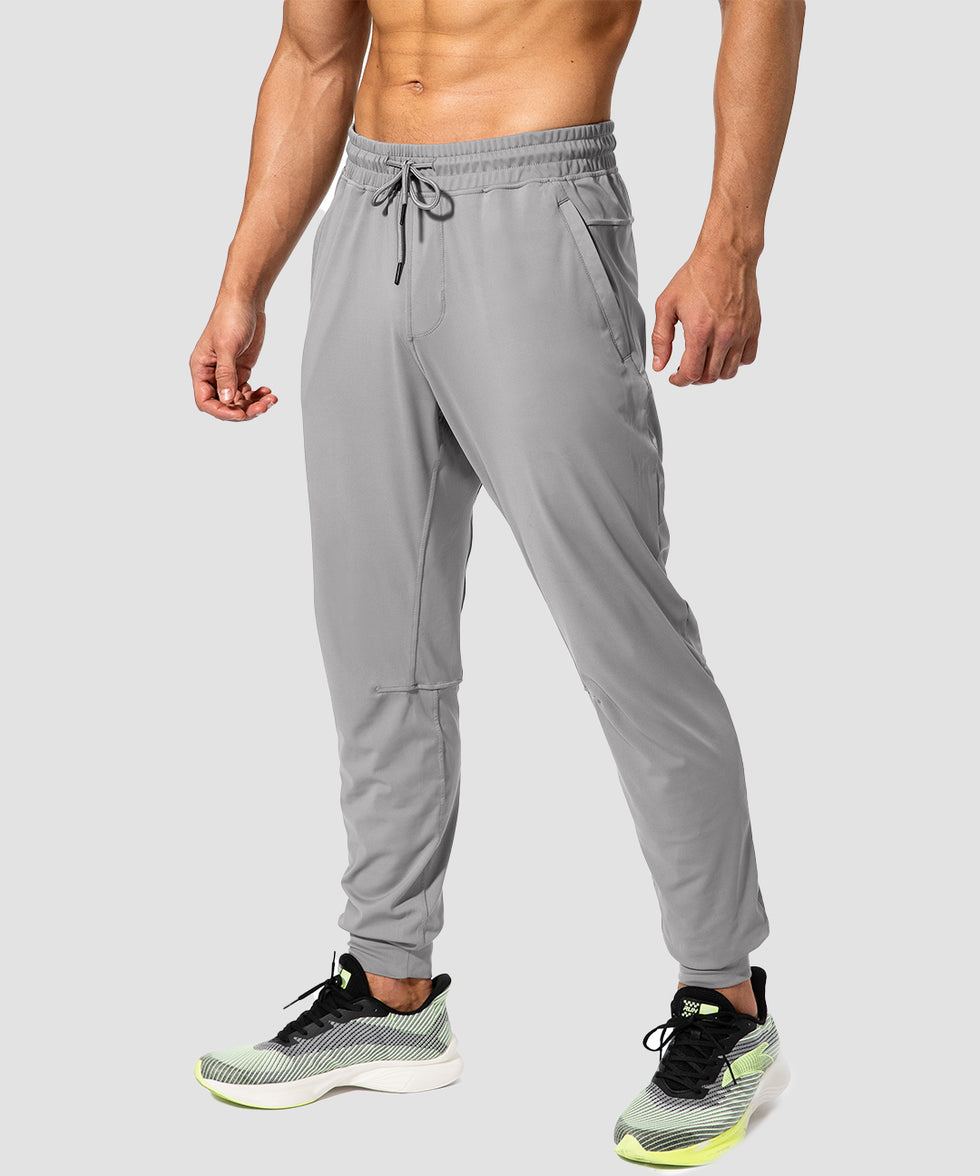 men's mid-waist zipper pockets jogger in light gray - side view