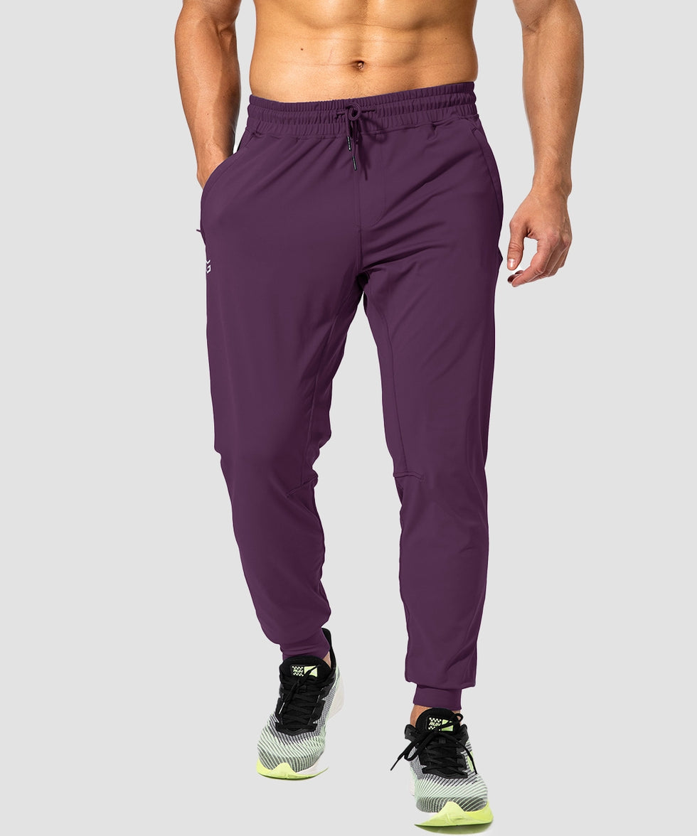 men's mid-waist zipper pockets joggers in wine - front view