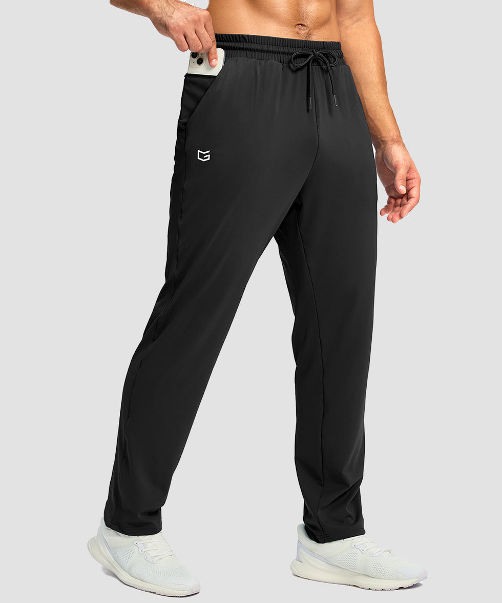 men's mid rise tapered pants in black - pocket detail view