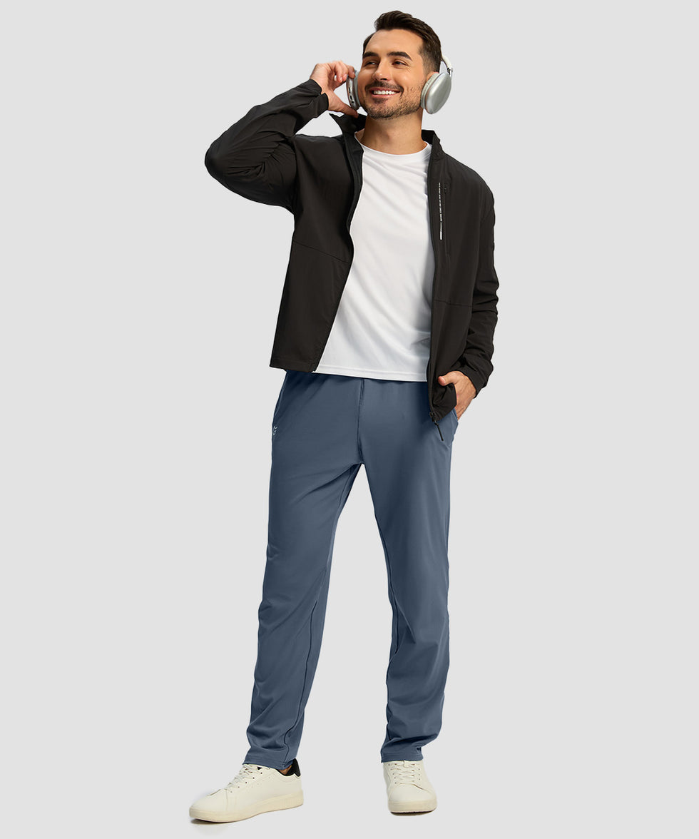 men's mid rise tapered pants in dusty blue - side view