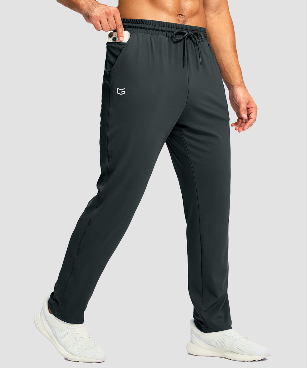 men's mid rise tapered pants in gray - pocket detail view