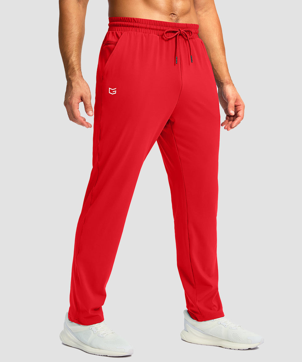 men's mid rise tapered pants in red - front view
