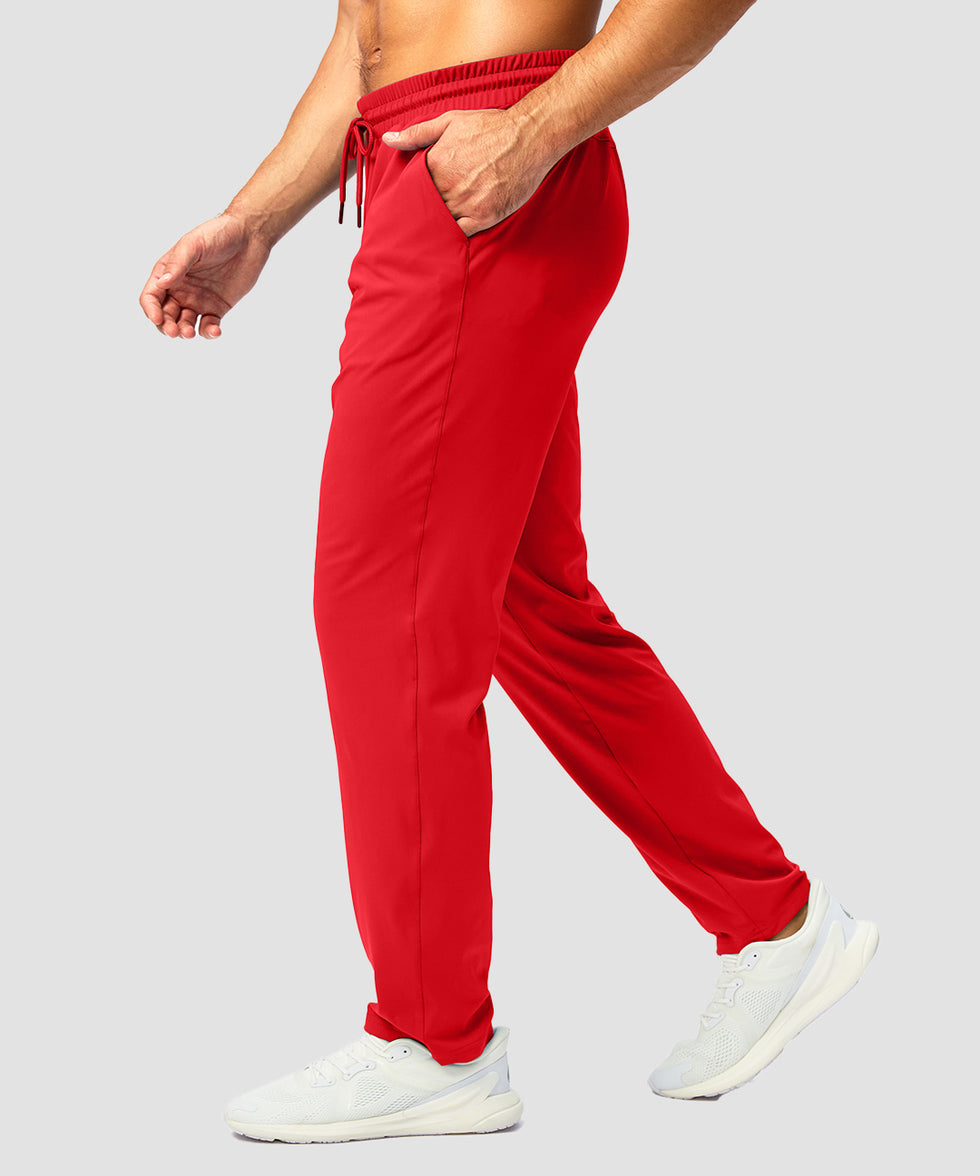 men's mid rise tapered pants in red - pocket detail view