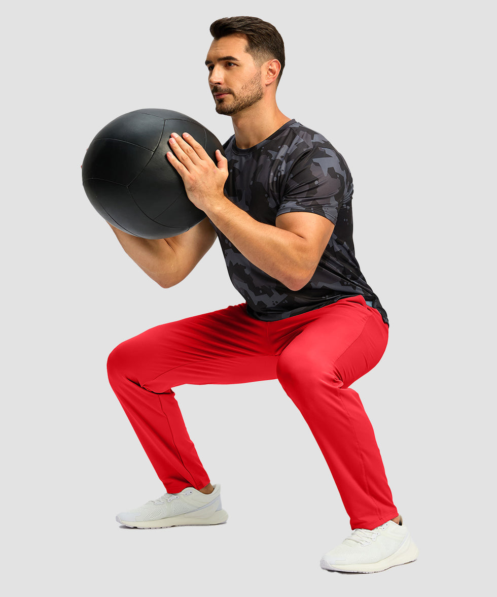 men's mid rise tapered pants in red - side view