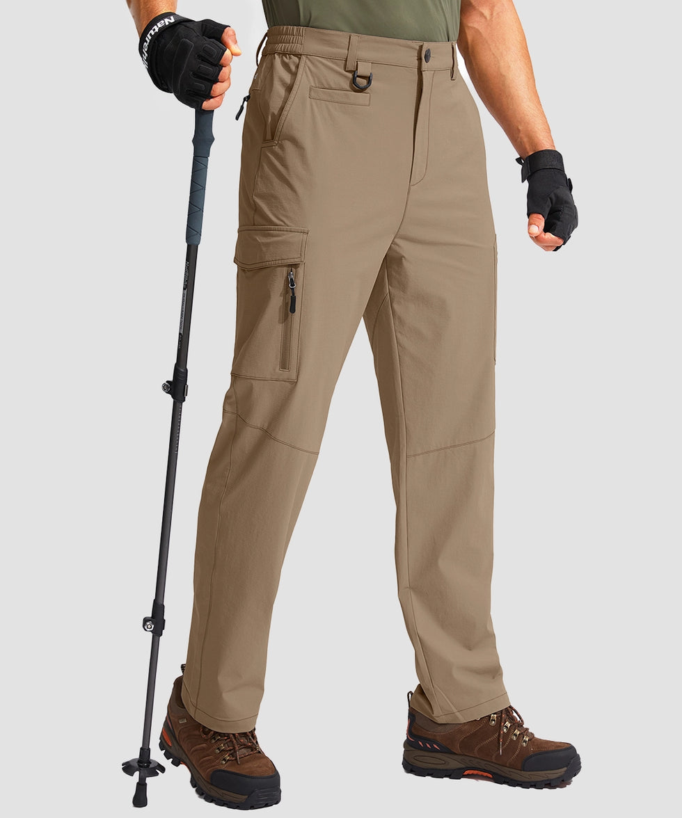 men's multi-pocket hiking pants in dark khaki - front view