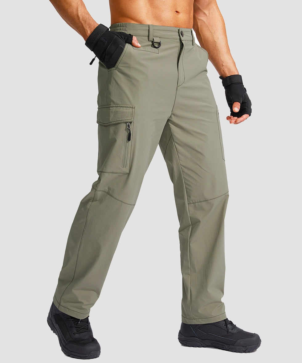 men's multi-pocket hiking pants in gray sage - front view