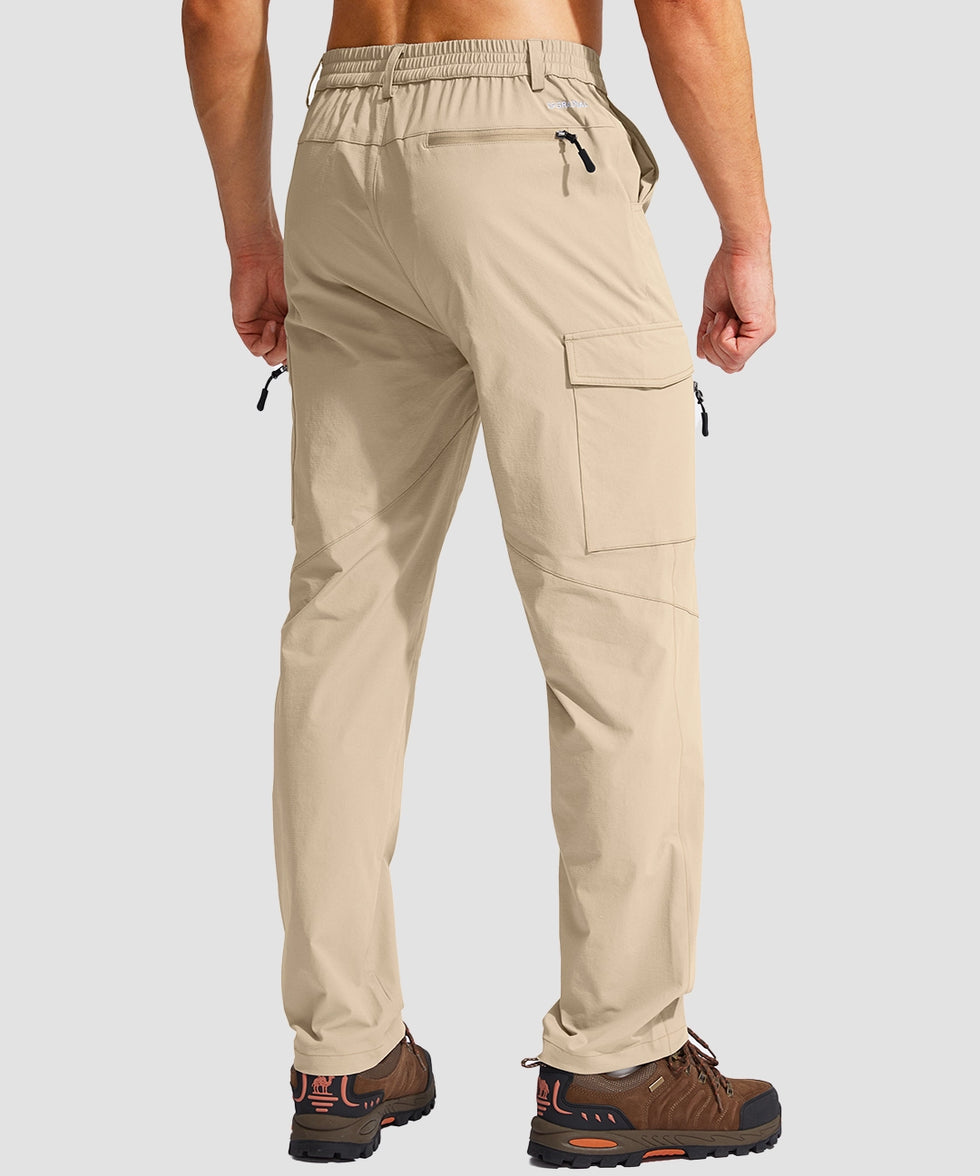 men's multi-pocket hiking pants in light khaki - back view
