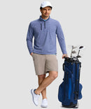 men's quarter zip golf pullover with chest pocket in heather haze blue - matching outfits view