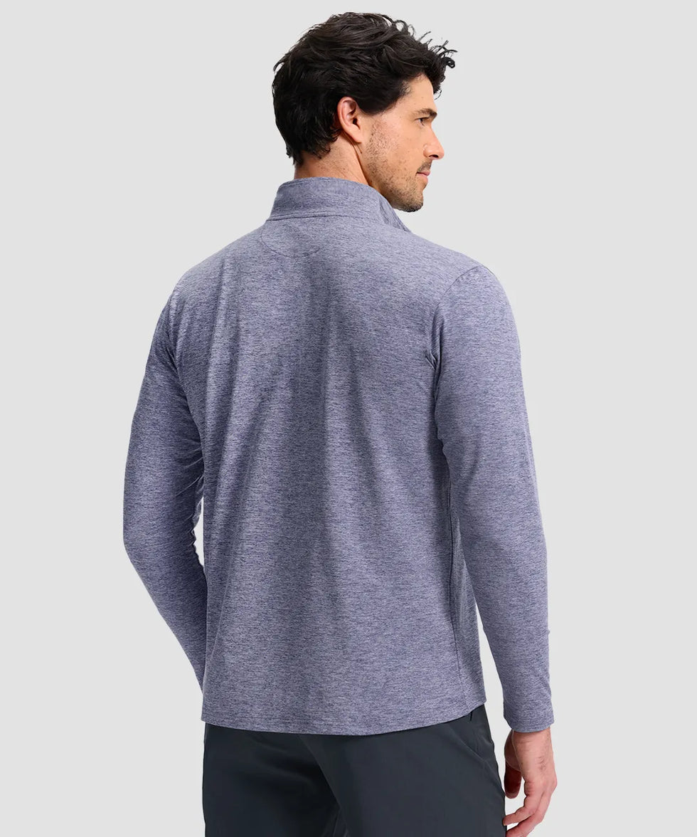 men's quarter zip golf pullover with chest pocket in heather purple gray - back view