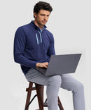 men's quarter zip golf pullover with chest pocket in heathered academy blue - side view