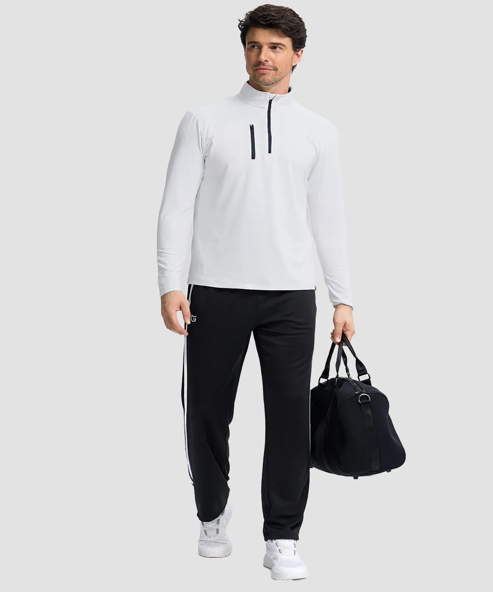 men's quarter zip golf pullover with chest pocket in white - matching outfits view
