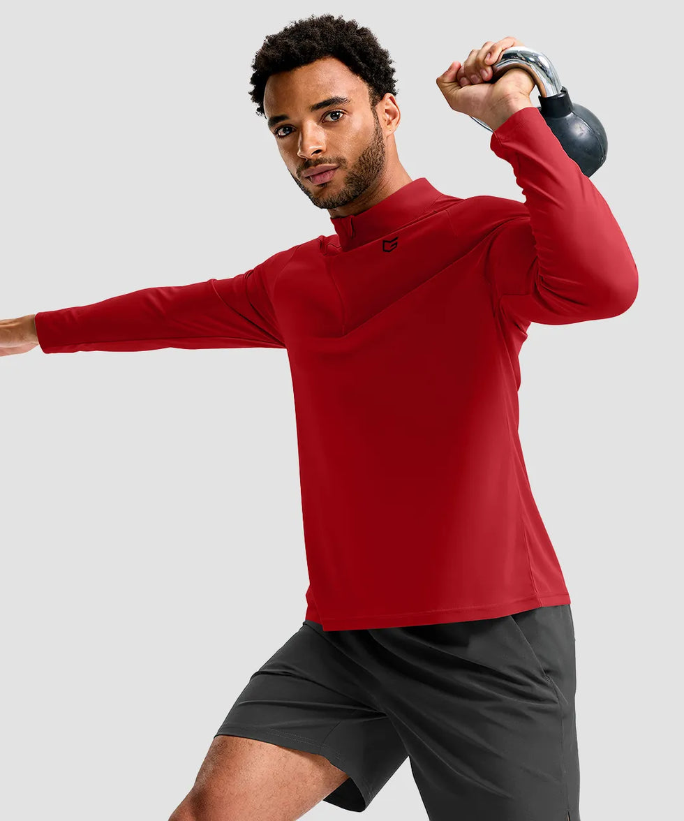 men's quarter zip performance pullover in dark red - side view