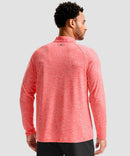 men's quarter zip performance pullover in heather brick red - back view