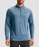 men's quarter zip performance pullover in heather dusty blue - front view