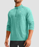 men's quarter zip performance pullover in heather lake green - back view