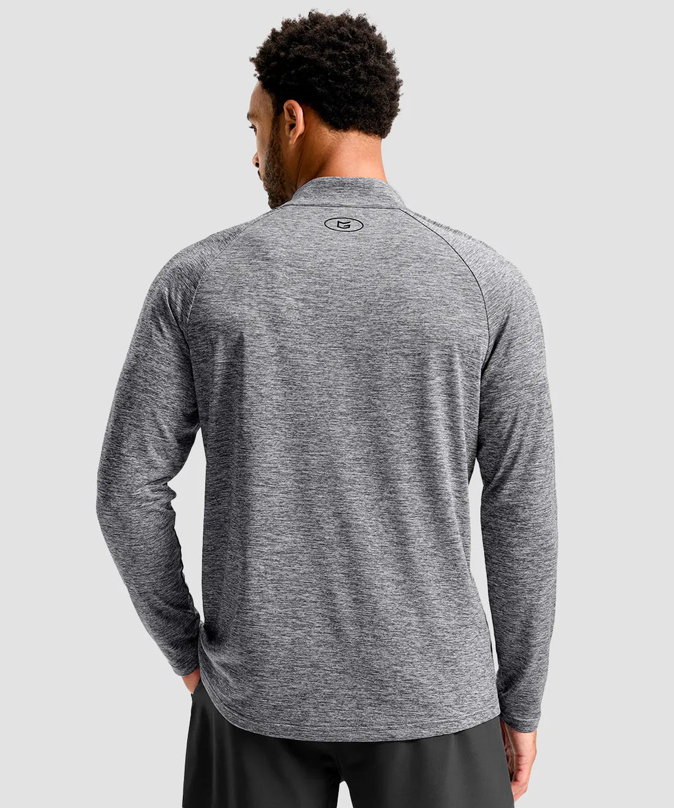 men's quarter zip performance pullover in heather mid gray - back view