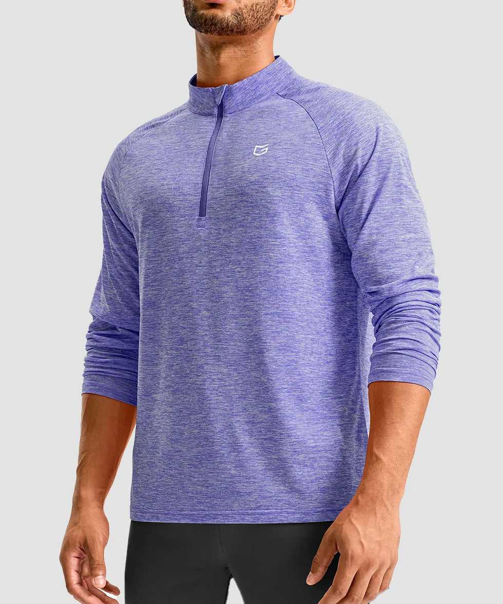 men's quarter zip performance pullover in heather purple - front view