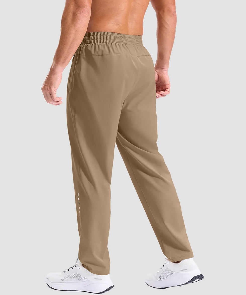 men's reflective dots zip pockets sweatpants in dark khaki - back view