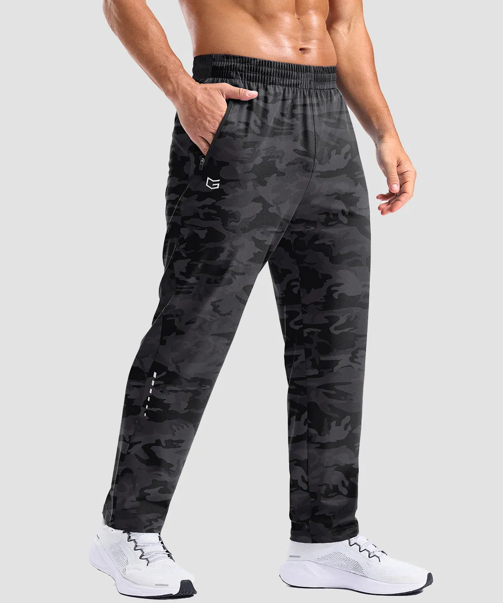 men's reflective dots zip pockets sweatpants in gray camo - pocket detail