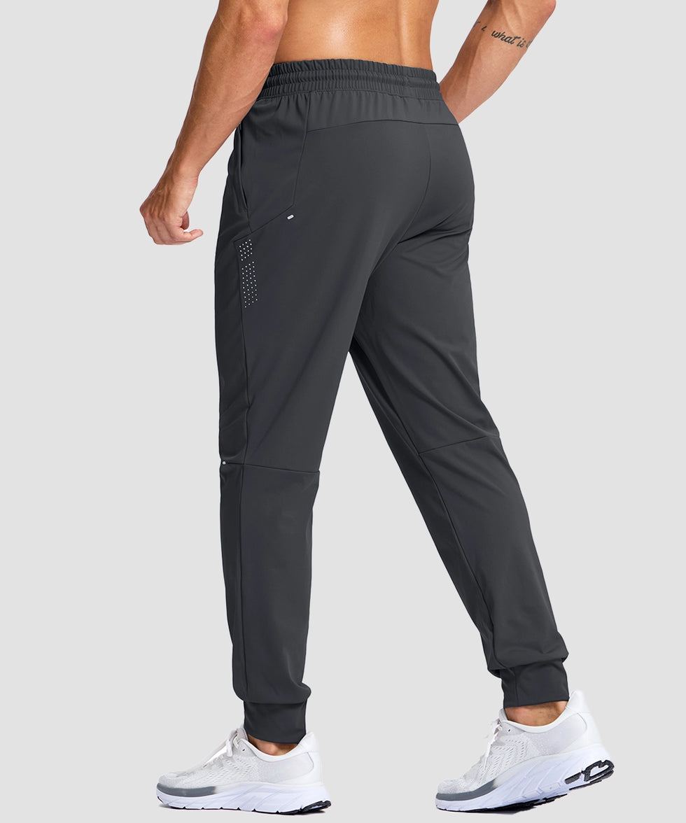 men's reflective zip pockets joggers in dark gray - back view