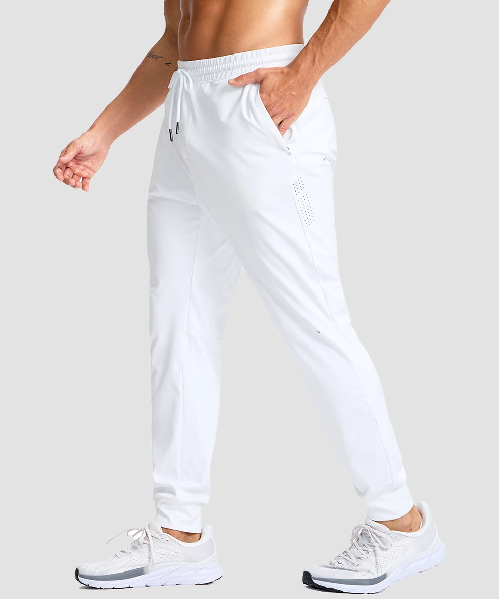 men's reflective zip pockets joggers in white - side view