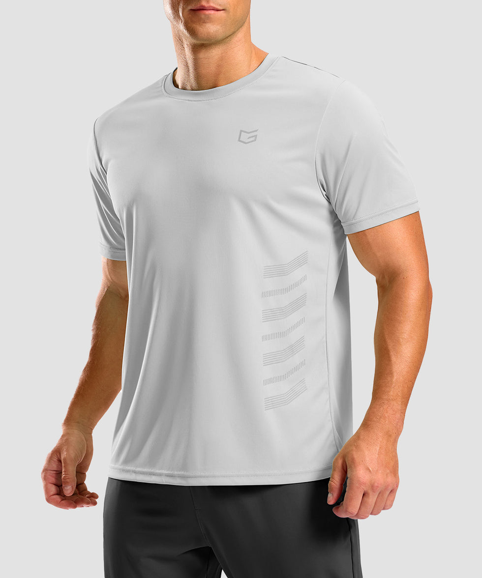 men's rubber strips short sleeve in bright gray - front view