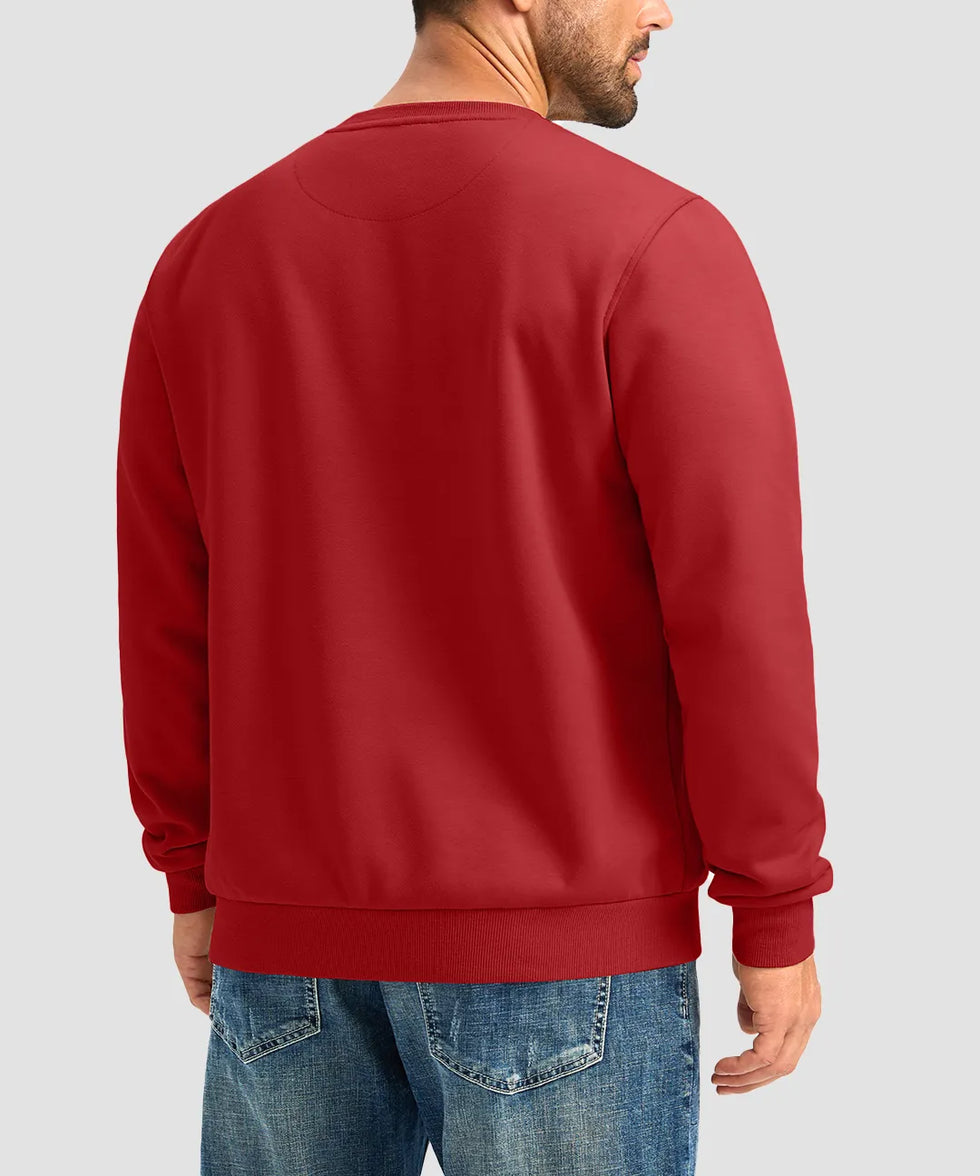 men's sherpa lined pullover sweatshirt in Savannah red - back view