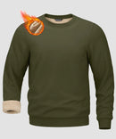 men's sherpa lined pullover sweatshirt in army green - fabric detail view