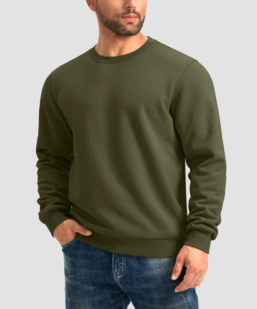 men's sherpa lined pullover sweatshirt in army green - front view