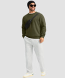 men's sherpa lined pullover sweatshirt in army green - matching outfits view