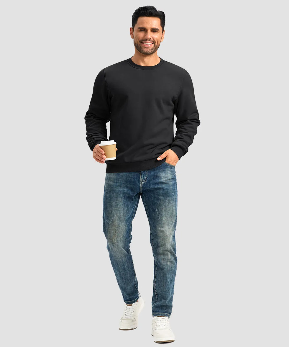 men's sherpa lined pullover sweatshirt in black - matching outfits view