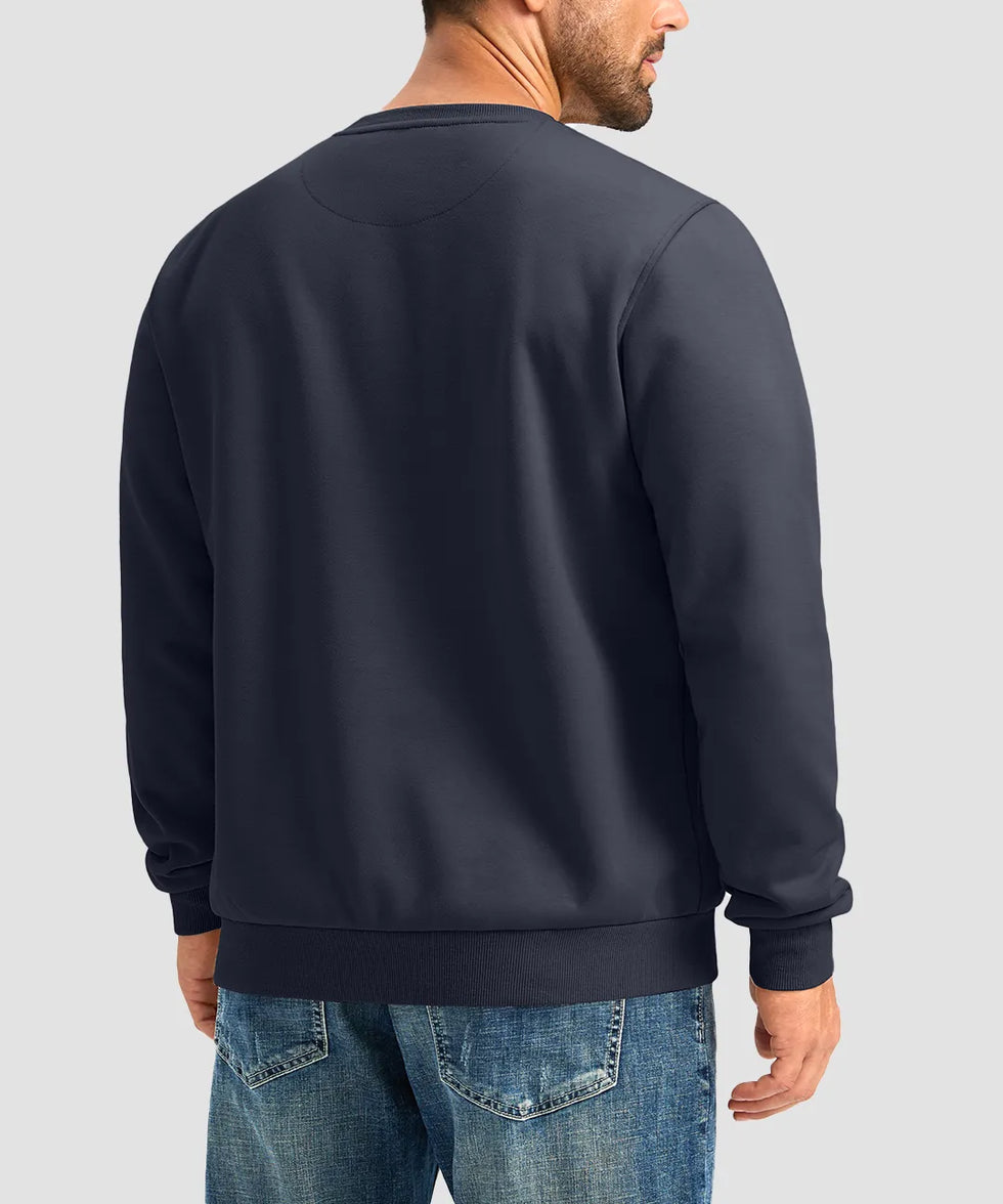 men's sherpa lined pullover sweatshirt in navy - back view