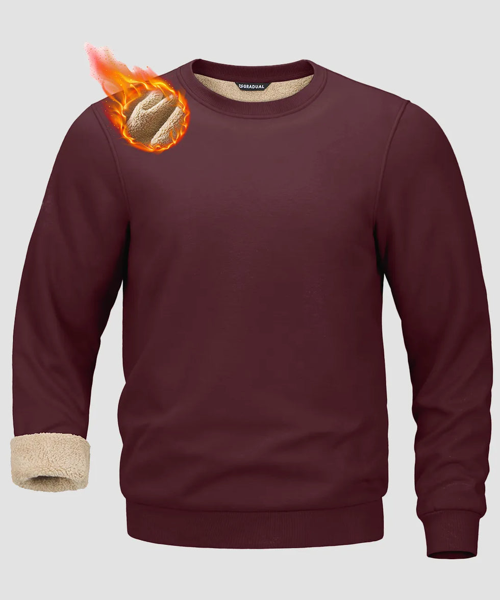 men's sherpa lined pullover sweatshirt in wine - fabric detail view