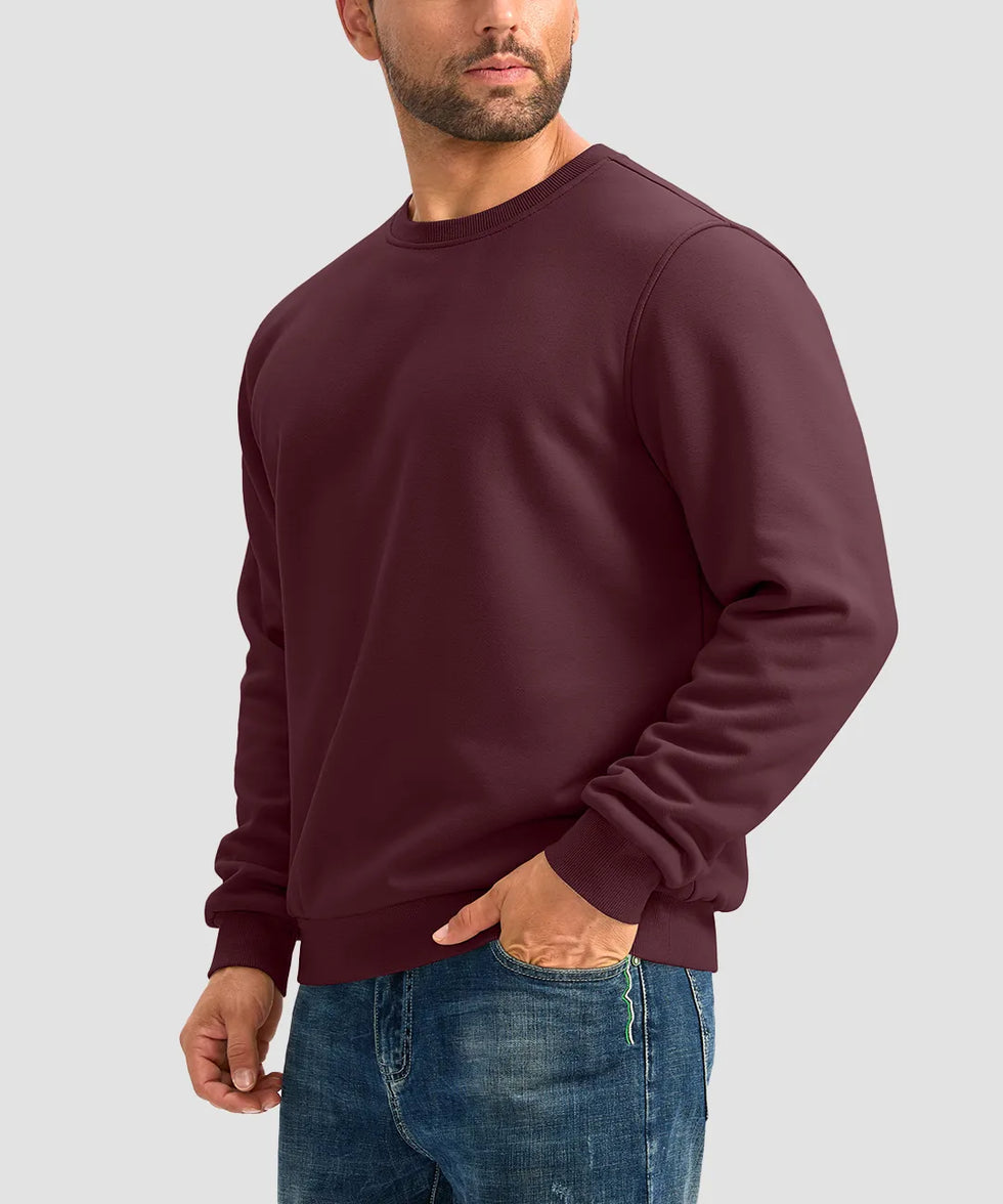 men's sherpa lined pullover sweatshirt in wine - side view
