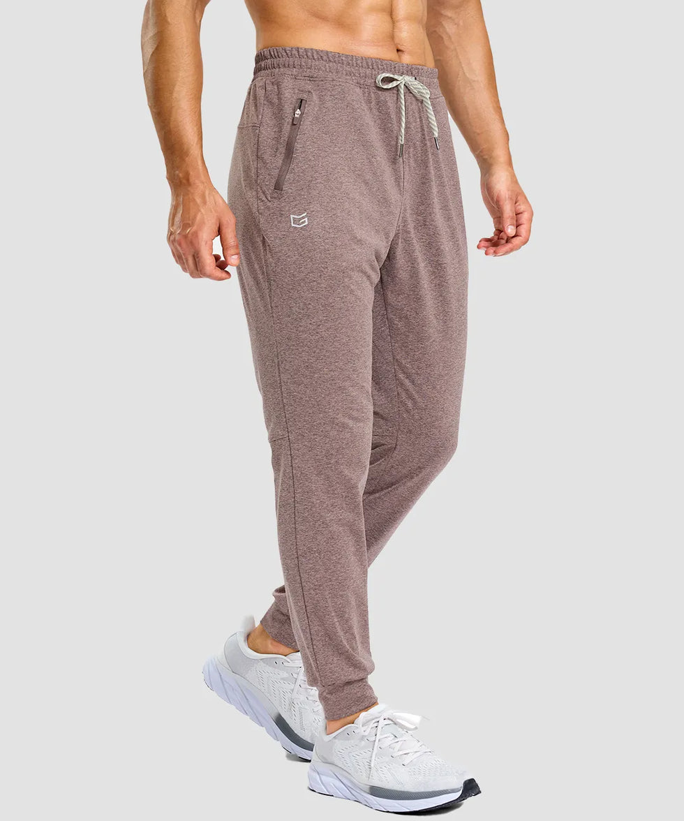 men's static-free stretch athletic joggers in heather dark pink - side view
