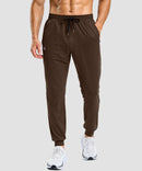 men's static-free stretch athletic joggers in heathered brown - front view