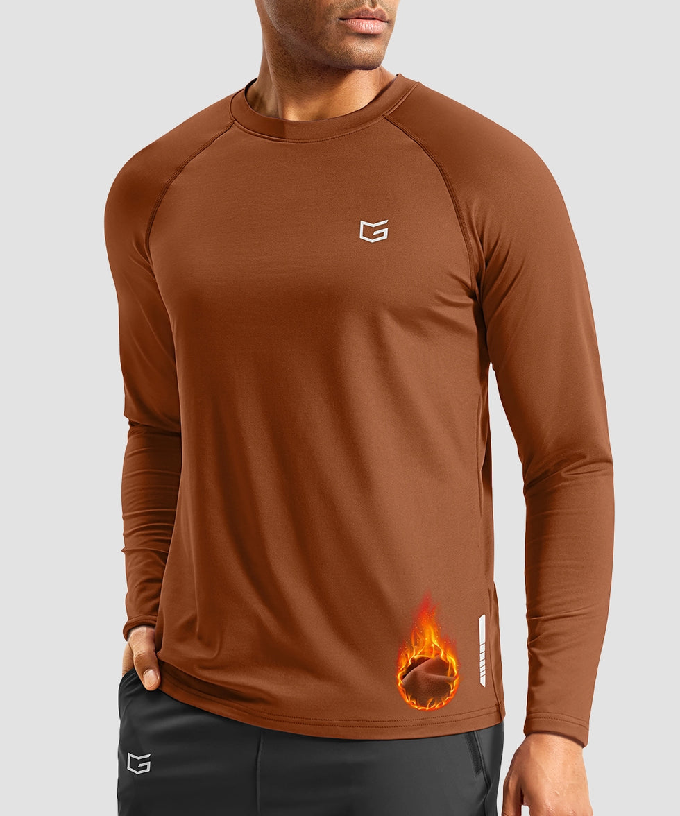 men's thermal base layer long sleeve in caramel - front view