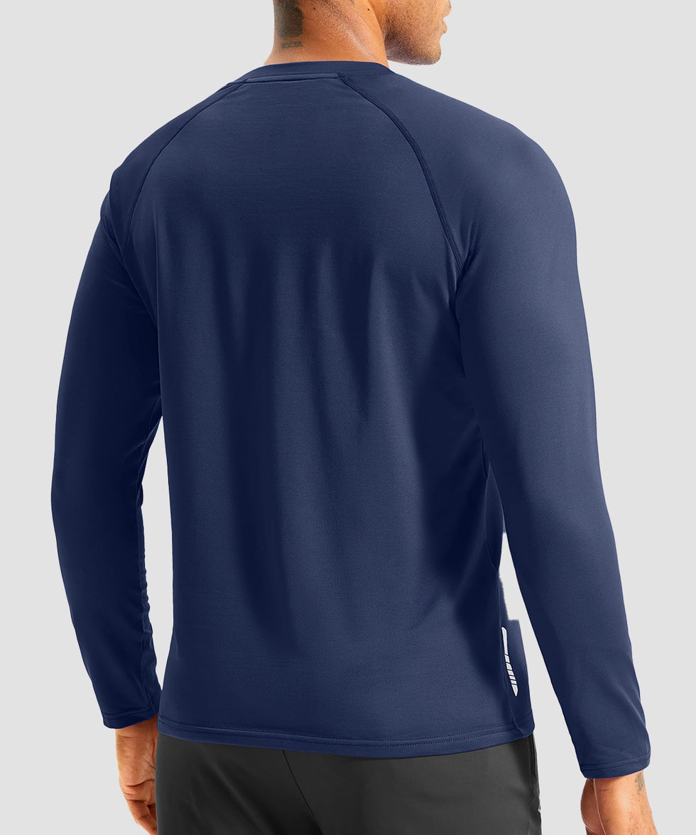 men's thermal base layer long sleeve in dark blue - back view