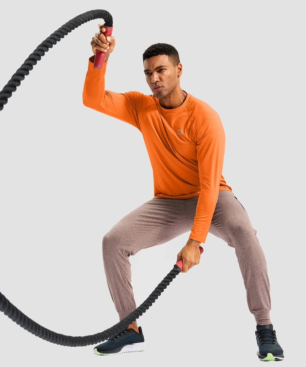 men's thermal base layer long sleeve in orange - side view