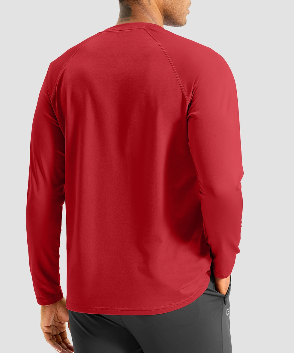 men's thermal base layer long sleeve in savannah red - back view