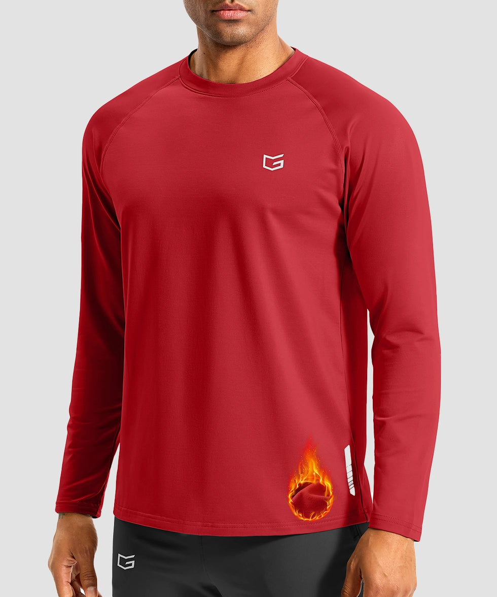men's thermal base layer long sleeve in savannah red - front view