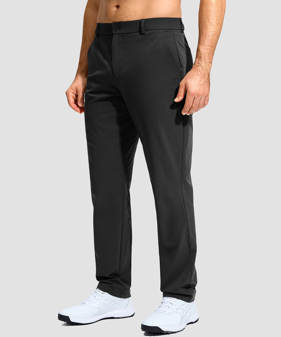 men's uv protection button-up golf pants in black - front view